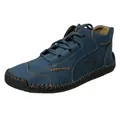 Stivali casual blu da uomo in pelle alta con dettagli cuciti a mano e lacci tondi - 38 / Blu (9932)