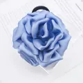 Elegant large light blue satin flower hair claw clip for women's daily hair accessories - 10cm Flower Claw / Peacock Blue