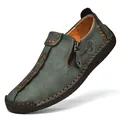 Mocassins en cuir vert pour hommes avec fermeture éclair et style décontracté - 38 / Vert