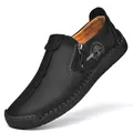 Mocassins décontractés pour hommes en cuir noir avec fermeture éclair latérale et logo arbre - 38 / Noir