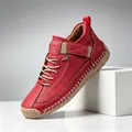 Hand-stitched red women's casual flat shoe featuring a comfortable soft rubber sole - 38 / Wine Red (9888)