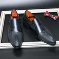 Elegante blaue Brogue-Schuhe mit Krokodilprägung für Hochzeitsanzug Bräutigam - 38 / Krokodil-Prägung Spitzer Stil / Blau