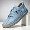 Premium light blue hand-stitched casual women's shoes with high-quality rubber soles. - 9888 Sky Blue / 38