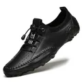 Mocassins respirants en cuir noir pour hommes avec semelle de conduite souple - 38 / Noir
