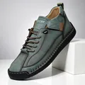 Retro dusty green hand-stitched casual women's shoe with textured finish and black sole - 9888 Army Green / 38