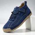 Premium blue hand-stitched casual shoes with durable rubber sole and velcro strap - 9888 Dark Blue / 38