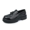 Schwarze Herren-Loafer mit Krokoprägung und Quasten, mit einer dicken Profilsohle. - 38 / Krokodil-Quasten-Stil (11) / Schwarz