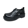 Mocasines retro de cuero negro para hombre con hebilla y suela gruesa resistente - 38 / Estilo con Hebilla (14652) / Negro
