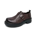 Mocasín retro de cuero marrón oscuro para hombre con hebilla de metal y suela de plataforma - 38 / Estilo 14652 / Marrón