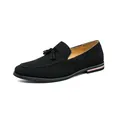 Classic men's black suede-like loafers featuring vintage tassel detail and flat sole - 38 / Black