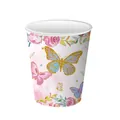Vue détaillée d'un gobelet en papier avec motif de papillon pour fête à thème thé - Style Papillon Or et Bleu