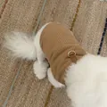 Detail view of brown quilted pet vest featuring a leash D-ring on a small white dog - XS / Brown