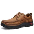Premium brown leather outdoor casual walking shoes for men with thick non-slip sole - 38 / Light Brown