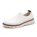 Ademende witte fly-knit instappers voor heren met zeer stijlvolle bruine accenten - 40 / Wit