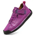 Mid-top casual work boots in purple leather with contrast stitching and velcro strap - 36 / Purple