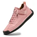 Professional pink mid-top outdoor casual work boots with a textured black rubber sole - Pink