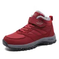 Winter burgundy high-top warm walking shoes with fur lining and velcro strap for seniors - 35 / Burgundy