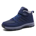 Deep blue high-top winter walking shoes for elderly with warm fleece lining and velcro strap - 39 / Men's Dark Blue