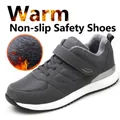 Warm grey fleece-lined walking shoes for elderly with velcro strap and anti-slip sole - 36 / Fleece-lined Style (D1103) / Gray