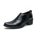 Scarpe classiche in pelle nera da uomo con tacco alto a blocco elegante per matrimoni - 38 / Scarpe Business Rialzate / 8655 Nero