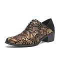 Scarpe formali da uomo con motivo floreale bronzo e tacco largo - 38 / Scarpe Business Rialzate / 8652 Oro