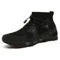 All-black breathable mesh aqua shoes with quick-lace system for outdoor activities - 36 / Black