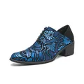 Scarpe formali da uomo eleganti blu fantasia con comodo tacco largo medio alto - 38 / Stile a Motivo a Ventaglio (8652) / Blu