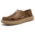 Atmungsaktive braune Herren-Leder-Loafer mit durchbrochenem Design und weicher Sohle - 38 / 33056 Stil / Khaki