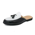 Men's stylish black and white patent leather tassel loafers mule on white background - 38 / Tassel Style (673) / Black and White Patchwork