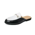 Modern men's black and white patent leather loafer mule with gold horsebit buckle - 38 / Horsebit Style (675) / Black and White Patchwork
