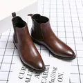 Stivaletti Chelsea da uomo marroni in stile britannico con fodera calda e punta a punta - 38 / Stile Foderato in Pile Marrone (A8589-3)