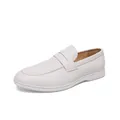 Classic men's white leather loafers slip-on driving shoes for business casual - 38 / Slip-on Loafers (681) / White