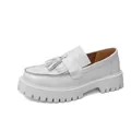Classic white patent leather platform loafers featuring stylish tassel detail and lug sole - 38 / White(09)