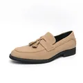 Elegant men's tan suede loafers featuring double tassels and slip-on casual design - 38 / Brown