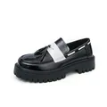 Stylish men's chunky black patent leather loafers featuring white band and tassels detail - 38 / Black & White Color Block (12)
