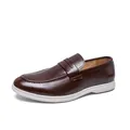 Premium classic brown leather loafers for men featuring white sole business casual style - 38 / Slip-on Loafers (681) / Brown
