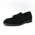 Classic men's black suede loafers with tassel detail and British slip-on design - 38 / Black