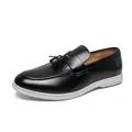 Men's black tassel loafer with white sole, slip-on business casual leather shoes - 38 / Tassel Loafers (682) / Black