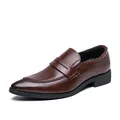 Classic brown men's business dress shoes in British style with a pointed toe design - 38 / British Loafer Pointed Toe Leather Shoes (218) / Brown