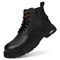 Black genuine leather Martin boots with thick sole and high-top work boot design - 38 / Fleece Lined Warm Style (6553) / Black