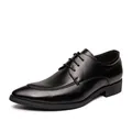 Classic black men's pointed toe leather dress shoes for formal business and office wear - 40 / British Lace-up Pointed Toe Leather Shoes (217) / Black