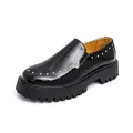 Stilvolle schwarze Lackleder-Loafer mit dicker Profilsohle und goldenen Nietendetails - 38 / Nieten-Schnür-Stil (05) / Schwarz