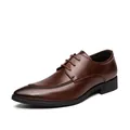 Classic brown leather pointed-toe Derby dress shoes for formal business office wear - 38 / British Lace-up Pointed Toe Leather Shoes (217) / Brown