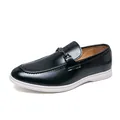 Mocassins décontractés noirs élégants pour hommes avec semelle blanche et mors métallique - 38 / Style Mors (680) / Noir