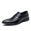 Classic black men's pointed-toe business leather loafers in a high-polished finish - 38 / British Lace-up Pointed Toe Leather Shoes (218) / Black