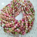 Polished multi-color pink and green gradient round glass loose beads for DIY jewelry craft - 6mm (Approx 62 Beads)/Strand / Cool Watermelon Tourmaline