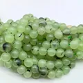 Green stone round beads variant with black inclusions for DIY jewelry accessories - 6mm (Approx 62 Beads)/Strand / Prehnite (White Jade Optimized)