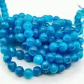 Premium polished blue translucent gemstone round beads for DIY jewelry making projects - 6mm (Approx 62 Beads)/Strand / Apatite (White Jade Optimized)