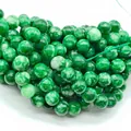 High-quality vibrant green marbled round stone beads for custom DIY jewelry making - 6mm (Approx 62 Beads)/Strand / Dry Green Jade (White Jade Optimized)
