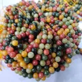 Assorted green, yellow, and red polished round stone beads for DIY jewelry making - 6mm (Approx 62 Beads)/Strand / Alashan Agate